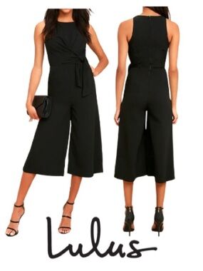 Lulus | On Track Black Midi Culotte Jumpsuit Sleeveless - size M